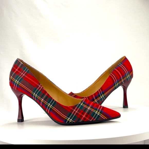 LAIRUI Plaid Pointed Toe Kitten Heel Pumps – Size 42 (US 10-10.5) - Picture 1 of 10